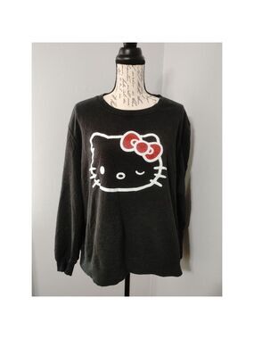 Women's Hello Kitty by Sanrio Black Comfy Sweatshirt L with Red Bows